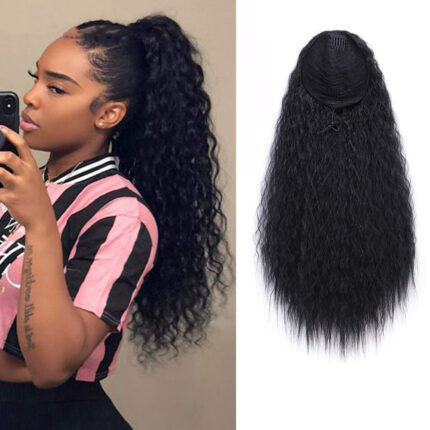 Perruque queue de cheval pour femme, cheveux longs et bouclés, chignon avec moustaches de maïs