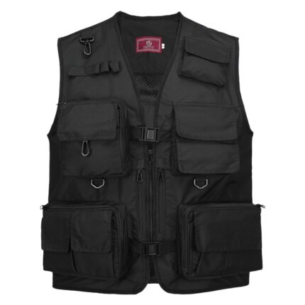 Gilet noir avec un style d’outillage multifonctionnel à la mode pour hommes et femmes