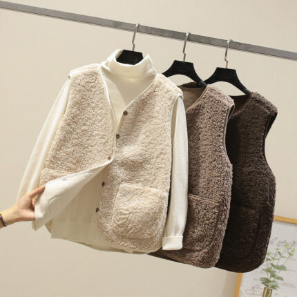 Gilet en laine d’agneau à la mode pour femmes