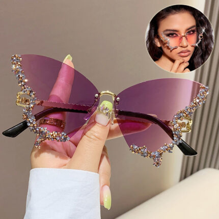 Lunettes de soleil papillon en diamant de luxe pour femmes