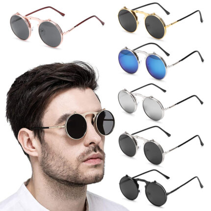 Lunettes de soleil vintage rondes de style steampunk à la mode pour hommes